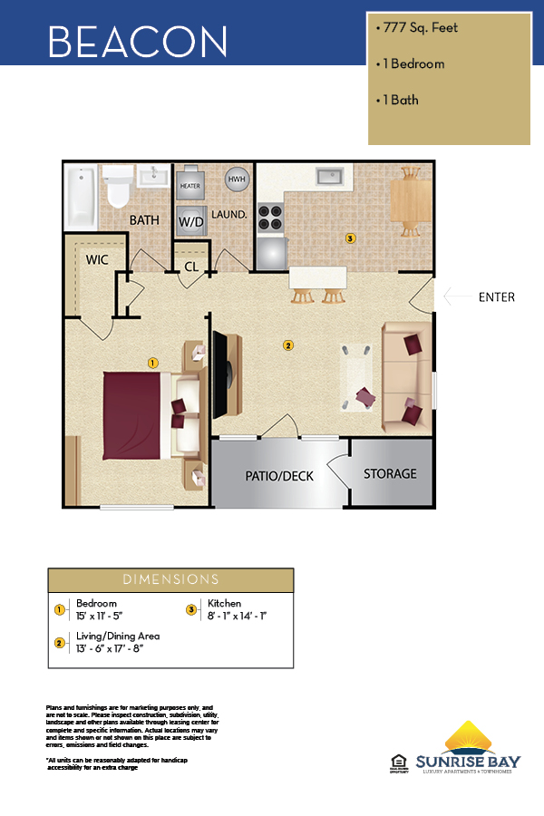 1BR, 2BR and 3BR Floor Plans Sunrise Bay Apartments and